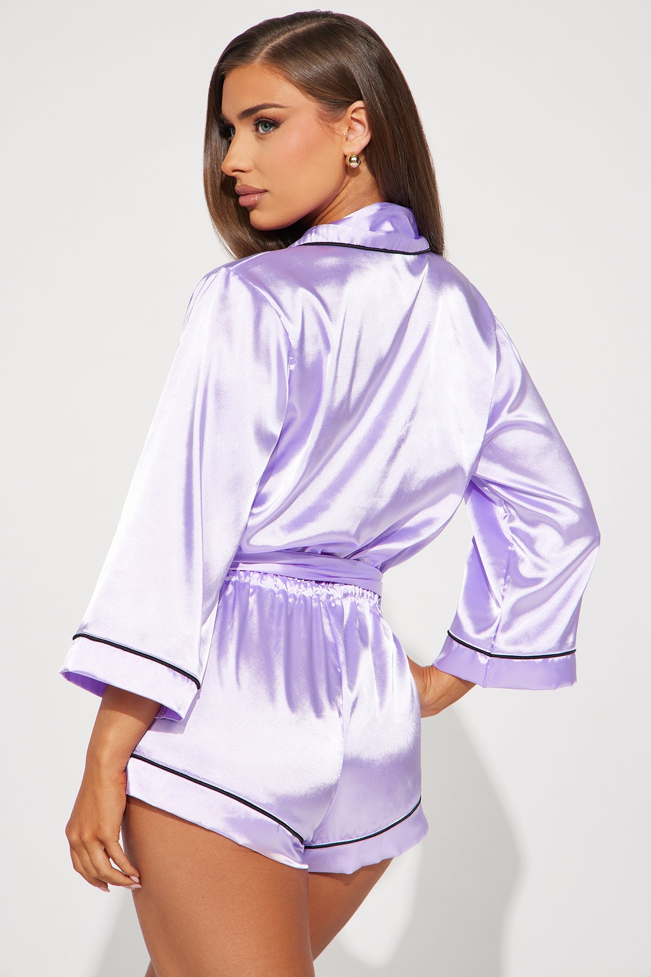 Sunday Morning Satin Sleep Romper - Lavender