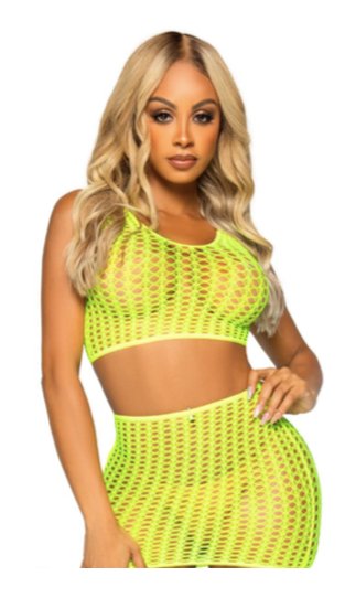 2 Pc Crochet Crop Top and Mini Skirt Yellow