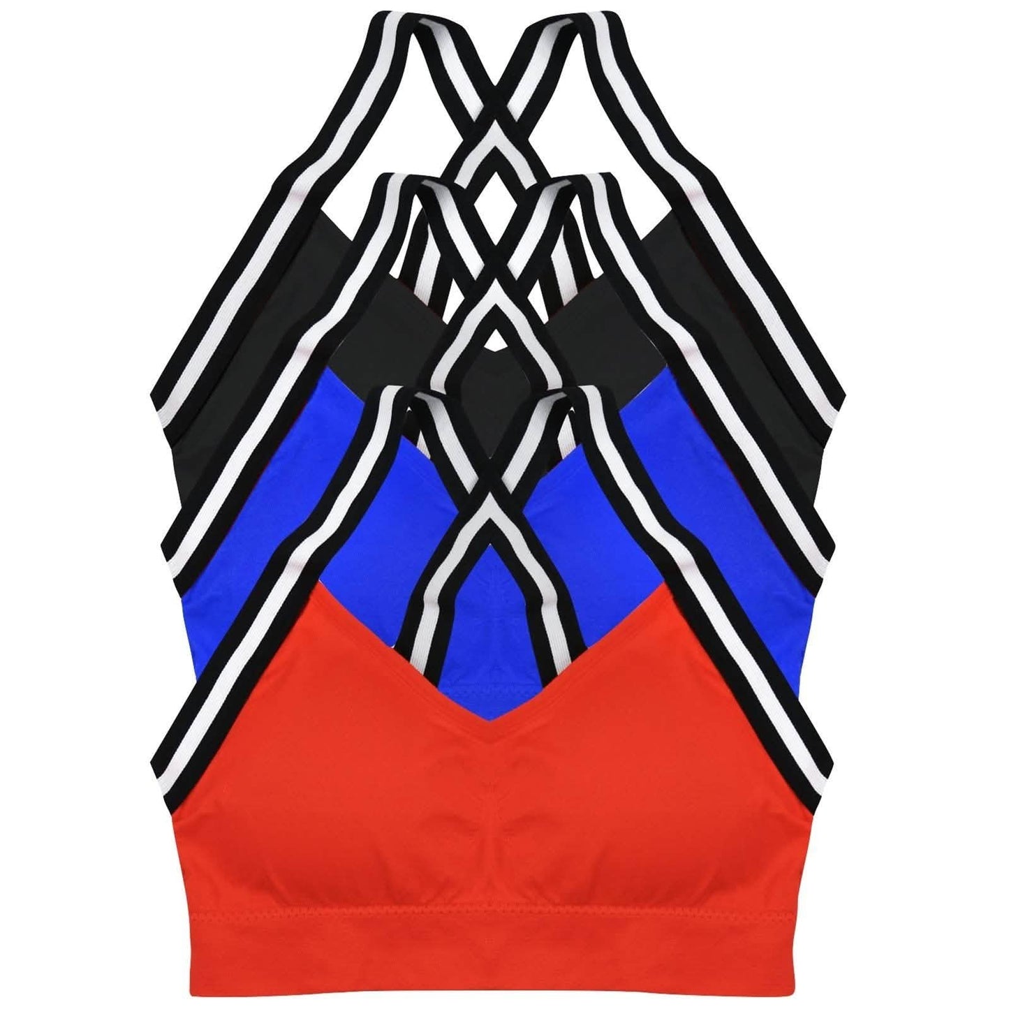 3-Pack: Women's Bold Striped Strap Racerback Bra Women's Clothing S/M - DailySale