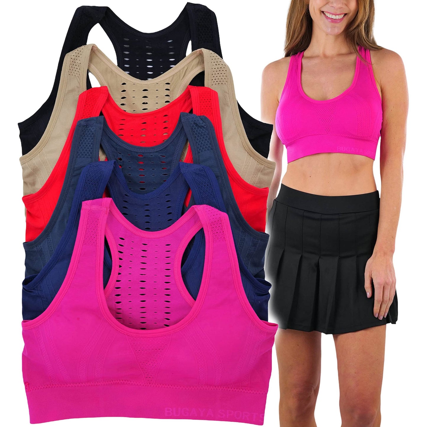 6-Pack: ToBeInStyle Women's Comfortable and Supportive Racerback Sports Bras