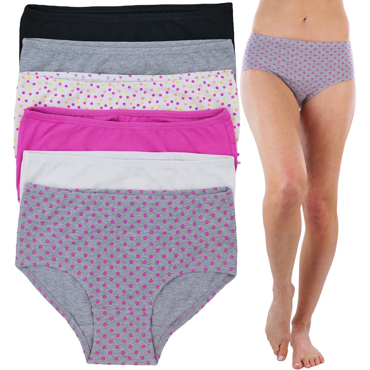6-Pack: ToBeInStyle Women's High Waisted Solids and Prints Stars and Polka Dots Gridle Panties