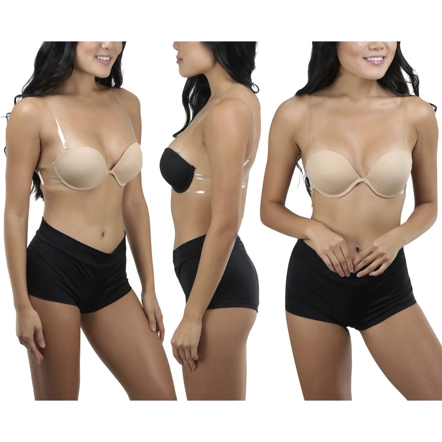 6-Pack: ToBeInStyle Women's Wired Deep V Cut Push-Up Bras with Clear Convertible Straps