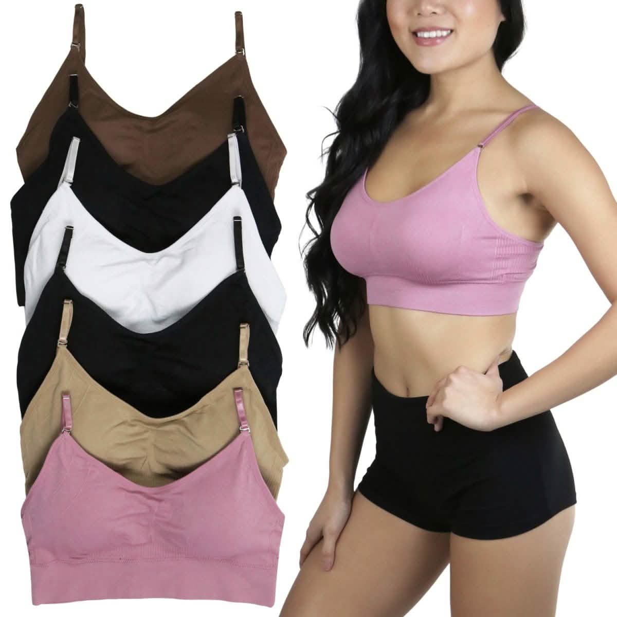 6-Pack: Women's Padded Adjustable Strap Bralettes