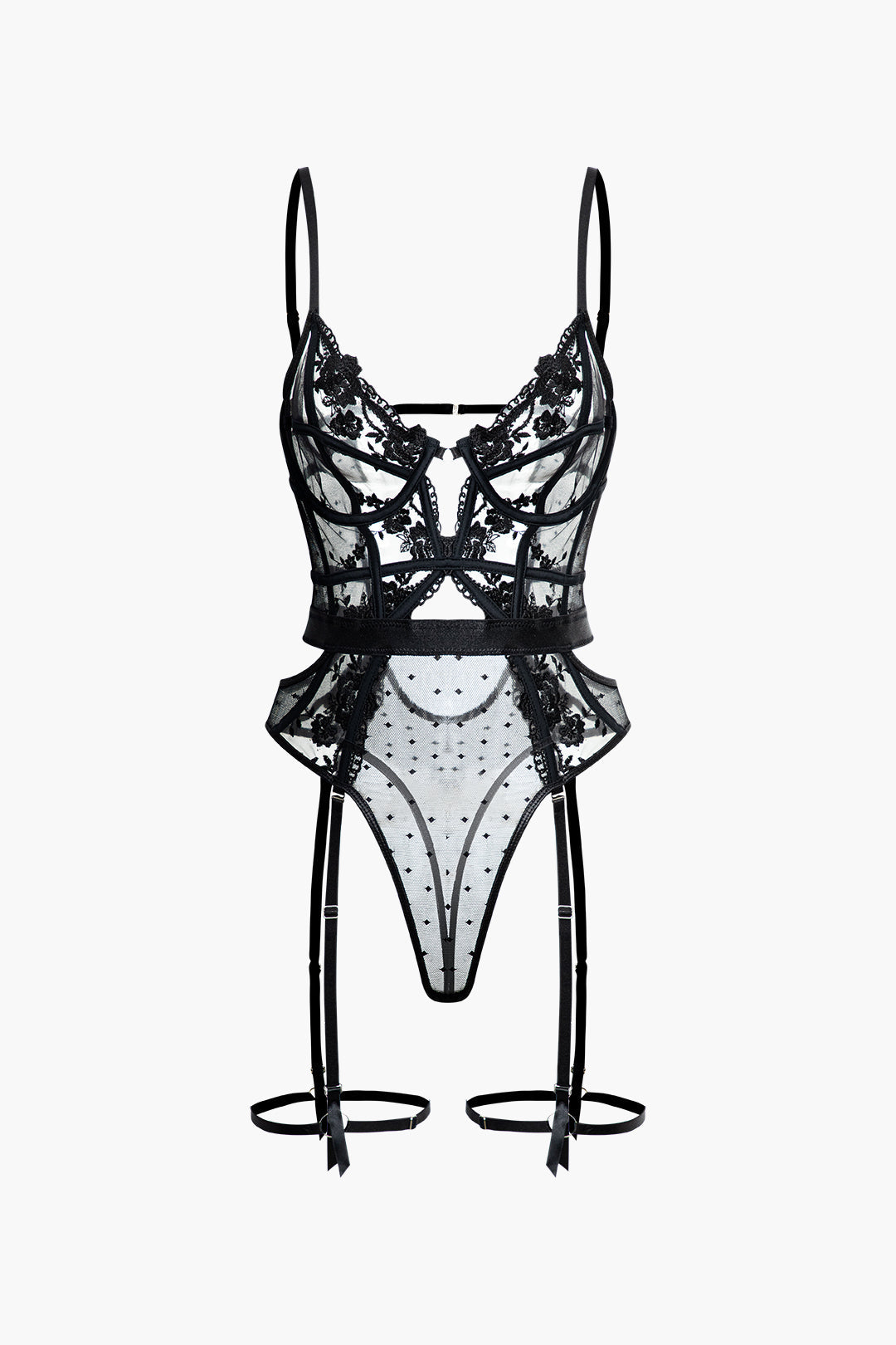 Belted Cut Out Lace Bustier Bodysuit