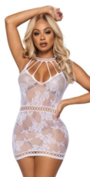 Strappy Lace Mini Dress White