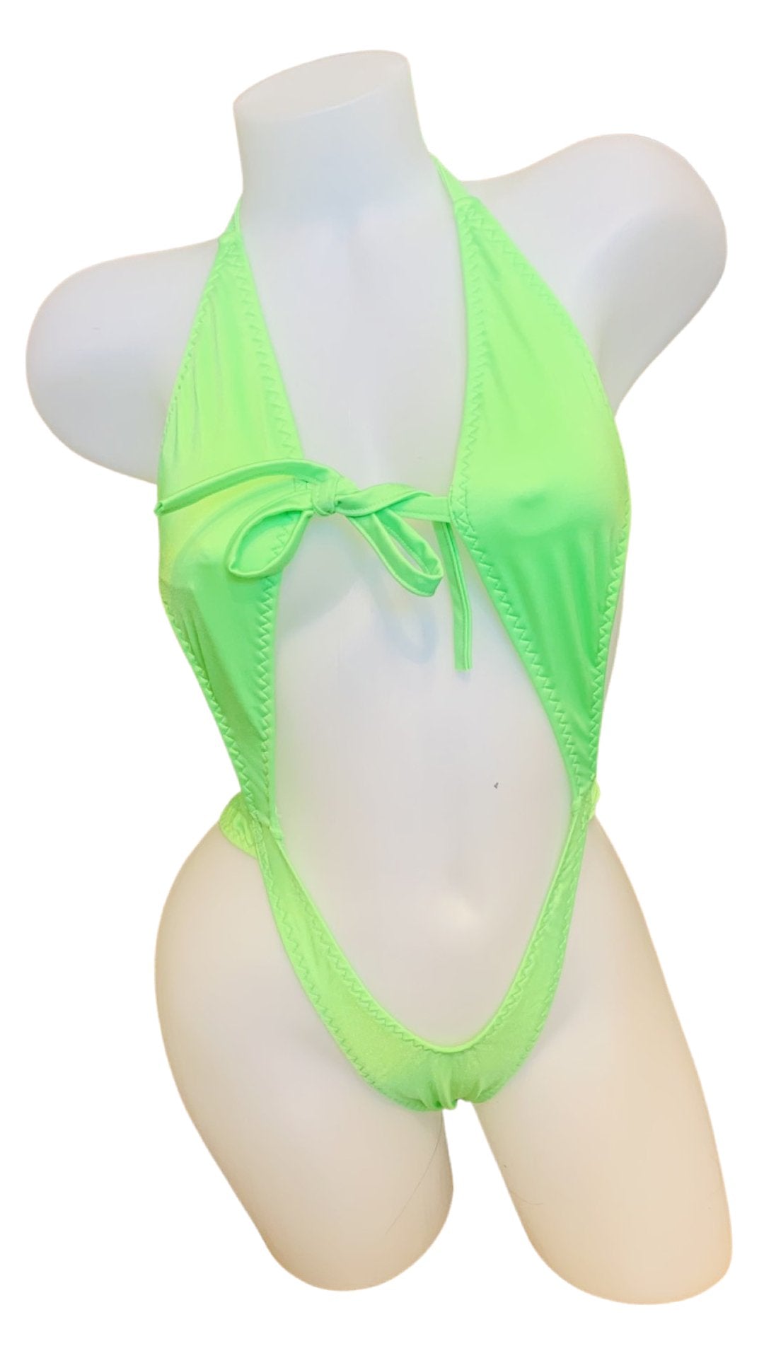 Suspender Front Tie Top & Thong Neon Green