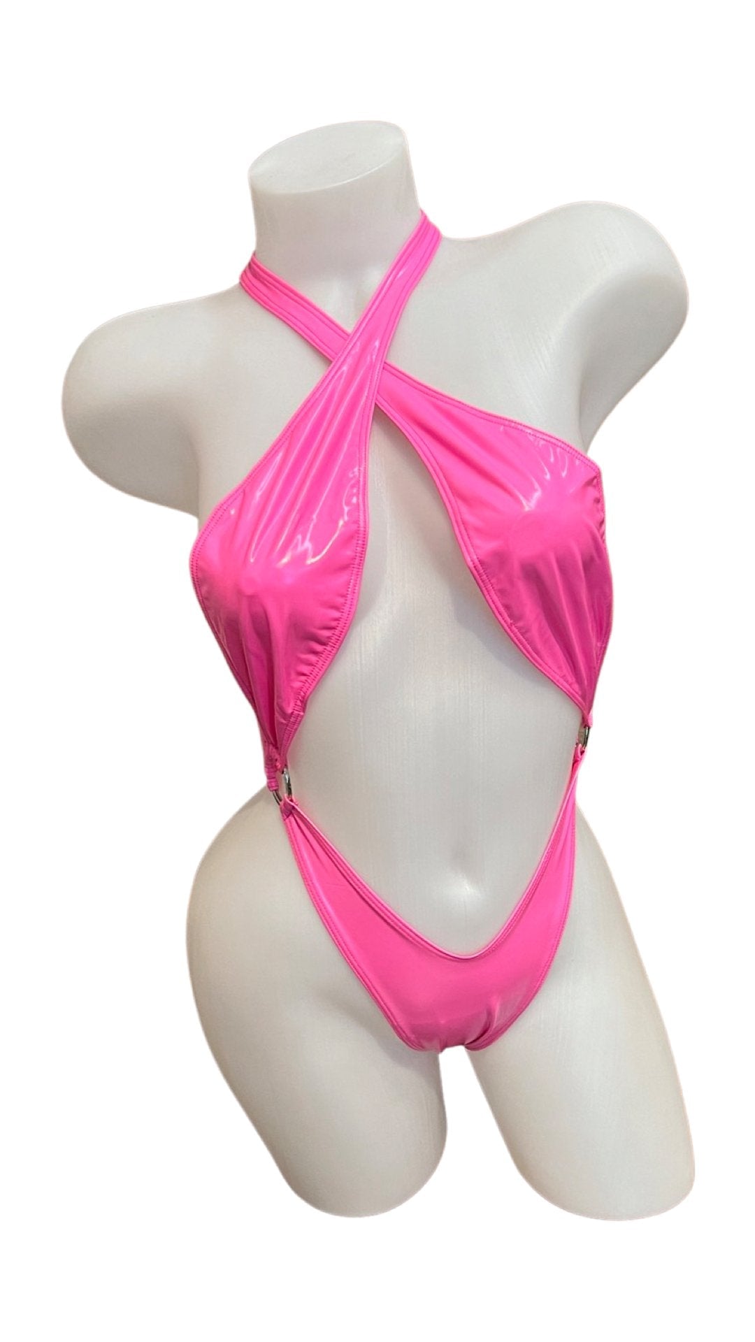 Vinyl Criss Cross Sling Shot - Hot Pink