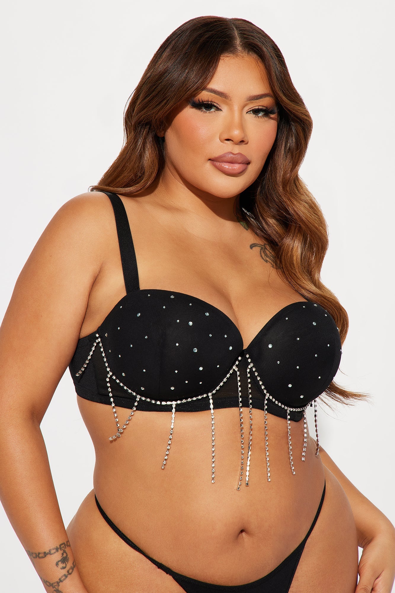 Your Eyes On Me Rhinestone Bra - Black
