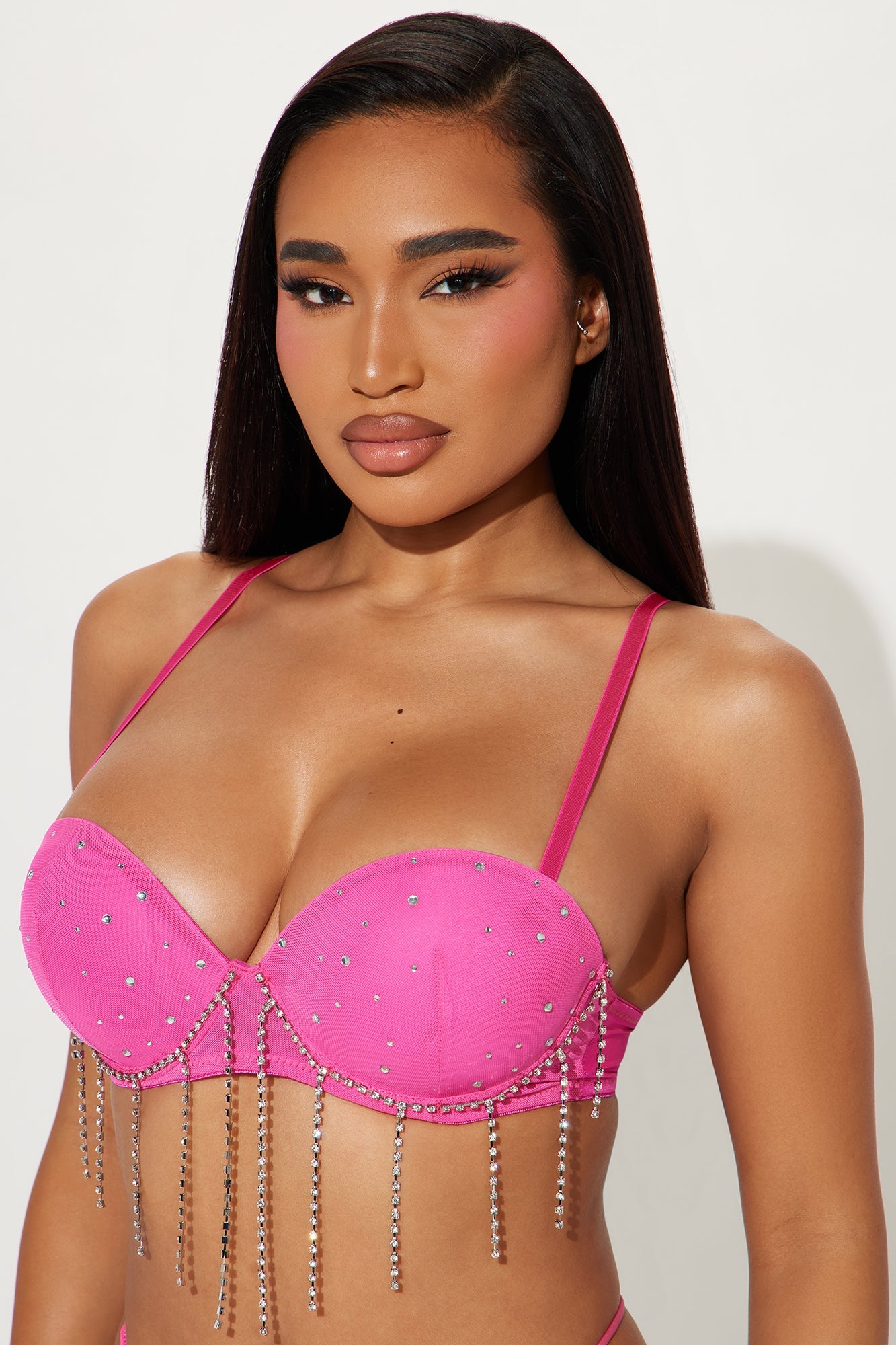 Your Eyes On Me Rhinestone Bra - Hot Pink