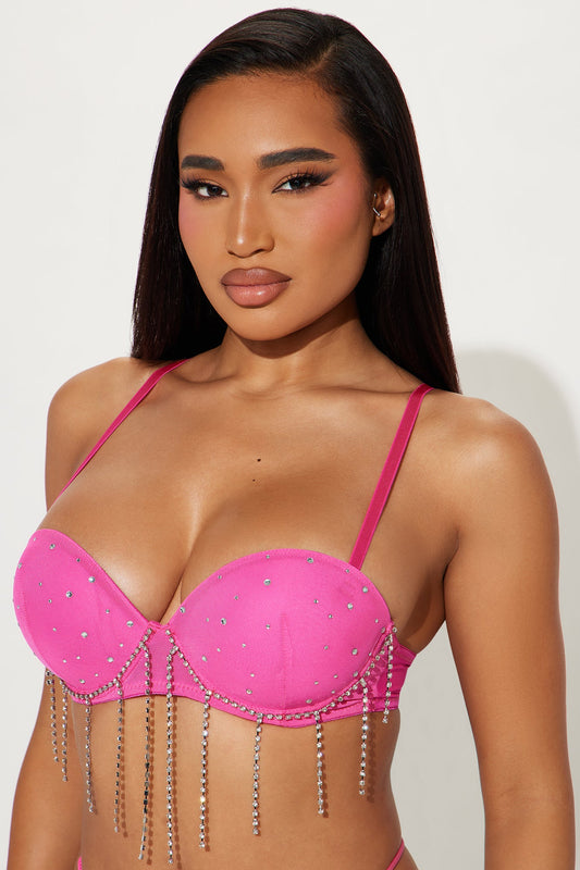 Your Eyes On Me Rhinestone Bra - Hot Pink