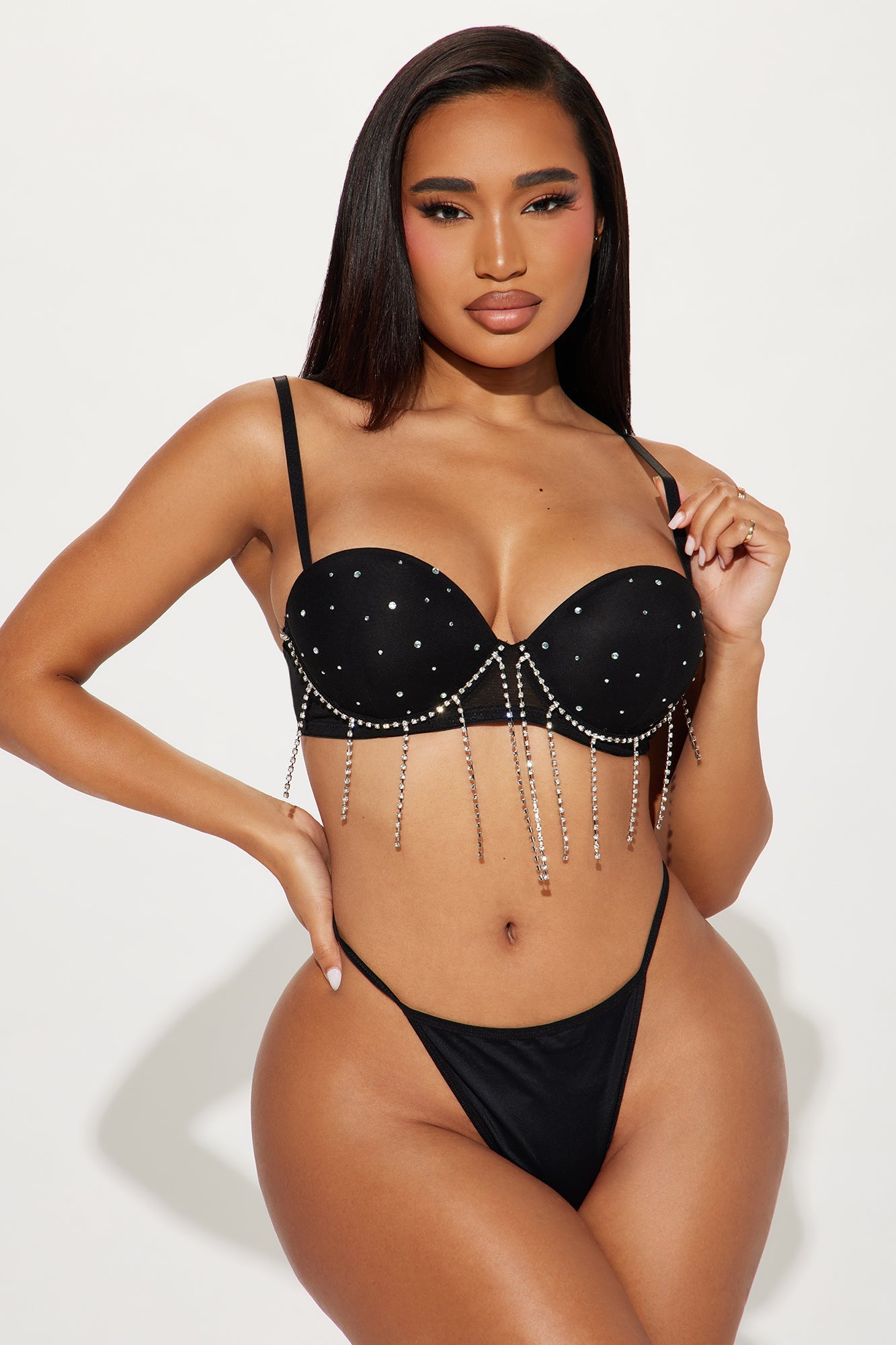 Your Eyes On Me Rhinestone Bra - Black