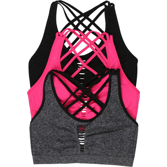 3-Pack: Women's Seamless Criss Cross Strappy Back Sports Bra