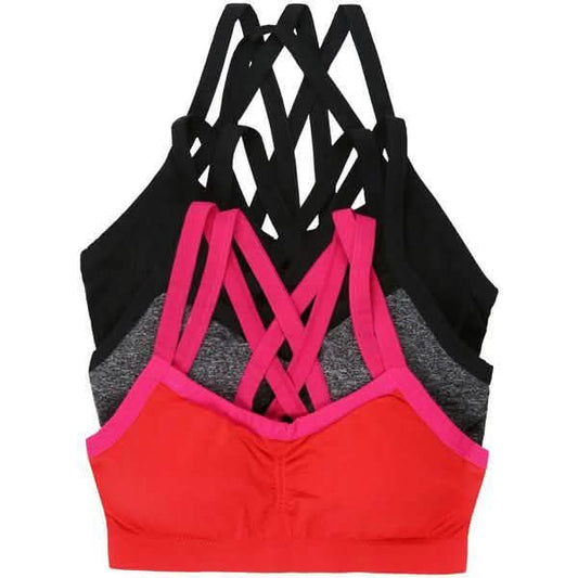 3-Pack: Women's Wire-Free Seamless Sports Bra with Cross-Back Women's Lingerie S/M - DailySale