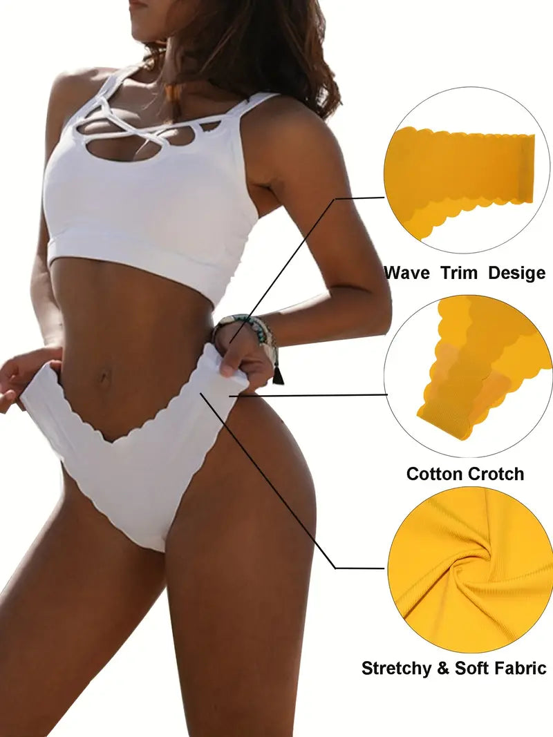 5pcs Scallop Trim Thongs, Soft & Comfy Stretchy Intimates Panties, Women's Lingerie & Underwear