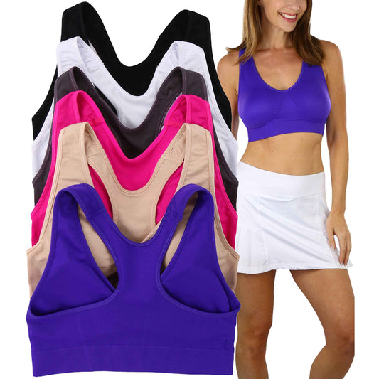 6-Pack: ToBeInStyle Women's Comfortable and Supportive Racerback Sports Bras