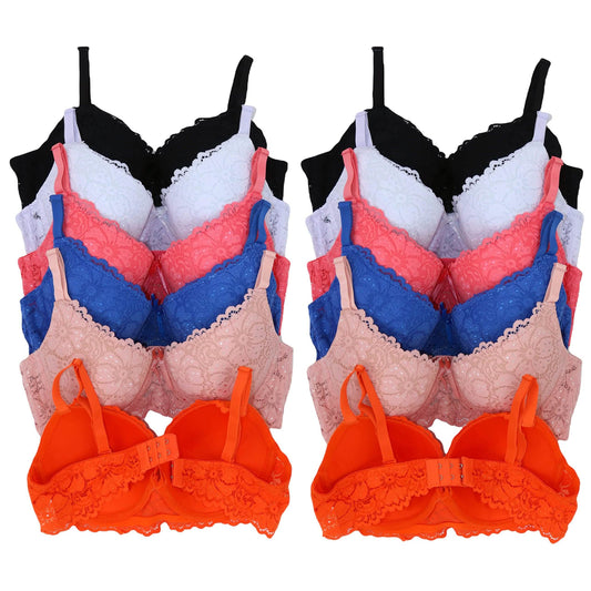6-Pack: ToBeInStyle Women's Full Cup Bras with Scalloped Floral Lace Detail Women's Lingerie - DailySale
