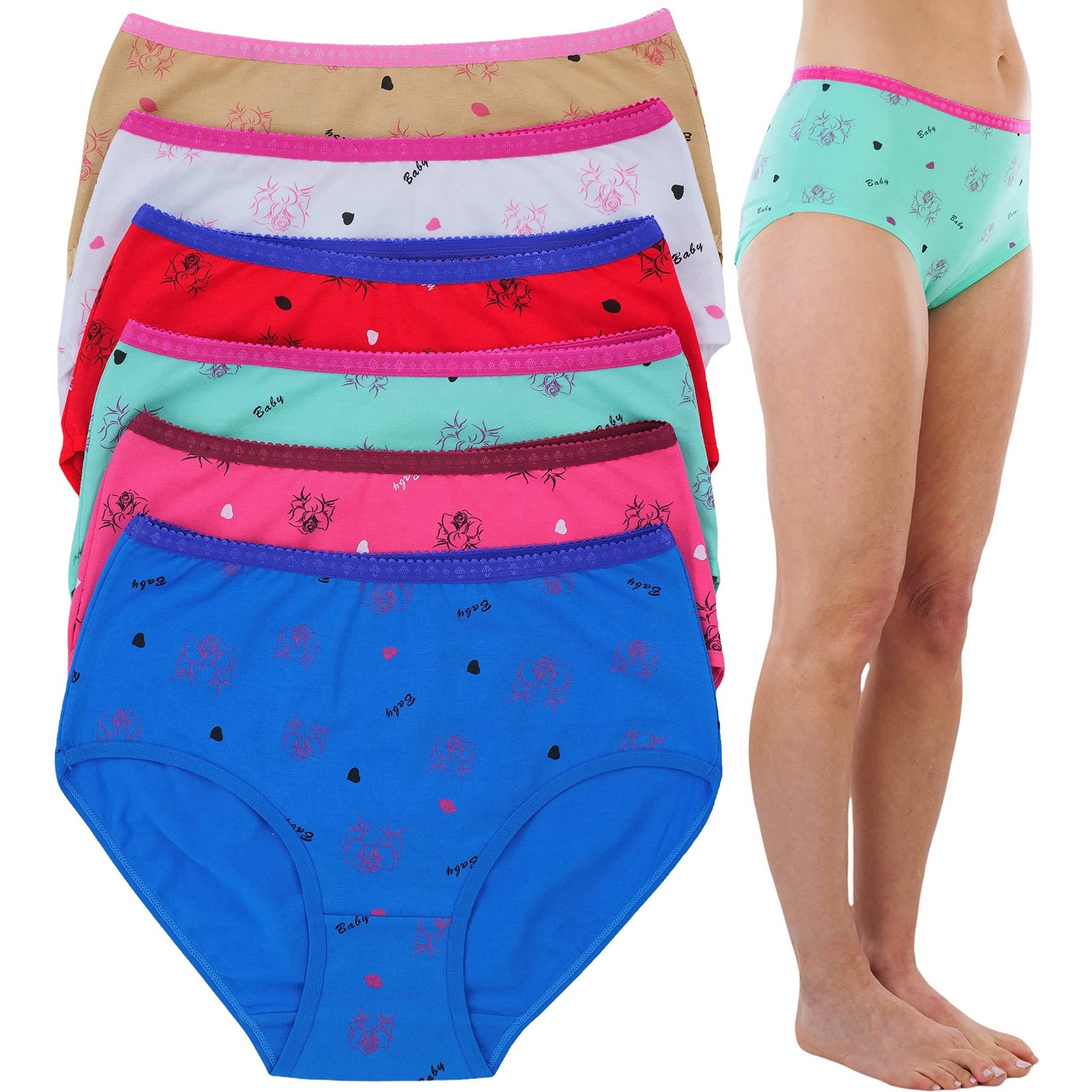6-Pack: ToBeInStyle Women's High Waisted Vibrant Assortment with Rose and Baby Design Gridle Panties Women's Swimwear & Lingerie S - DailySale