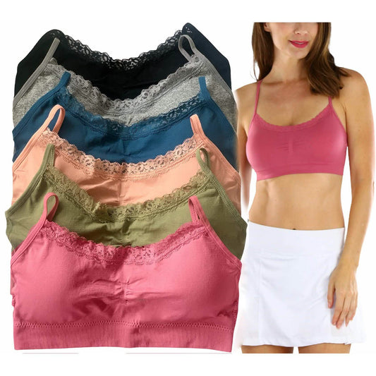 6-Pack: ToBeInStyle Women's Nylon Wire-Free Convertible Padded Bralettes