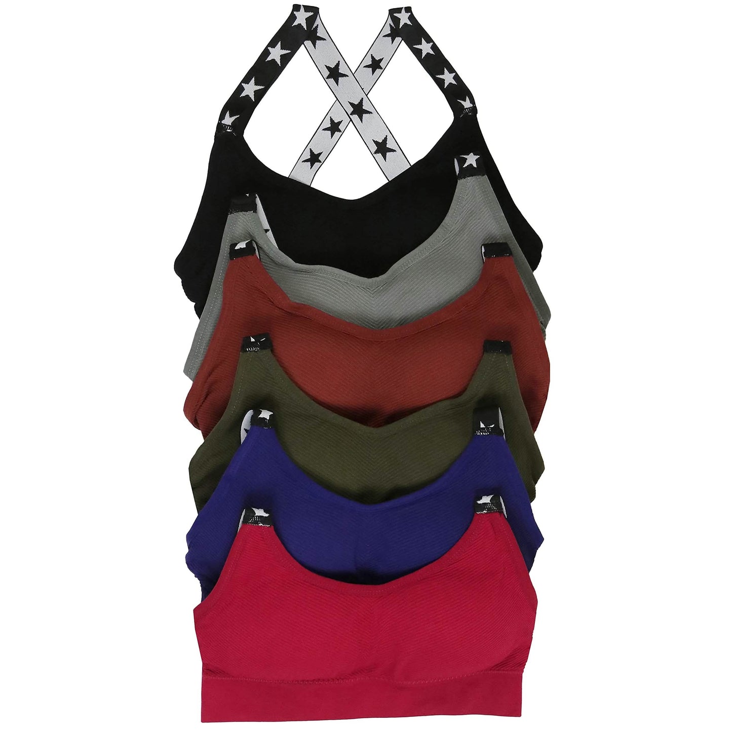 6-Pack: ToBeInStyle Women's Seamless Criss Cross Star Straps Bralettes