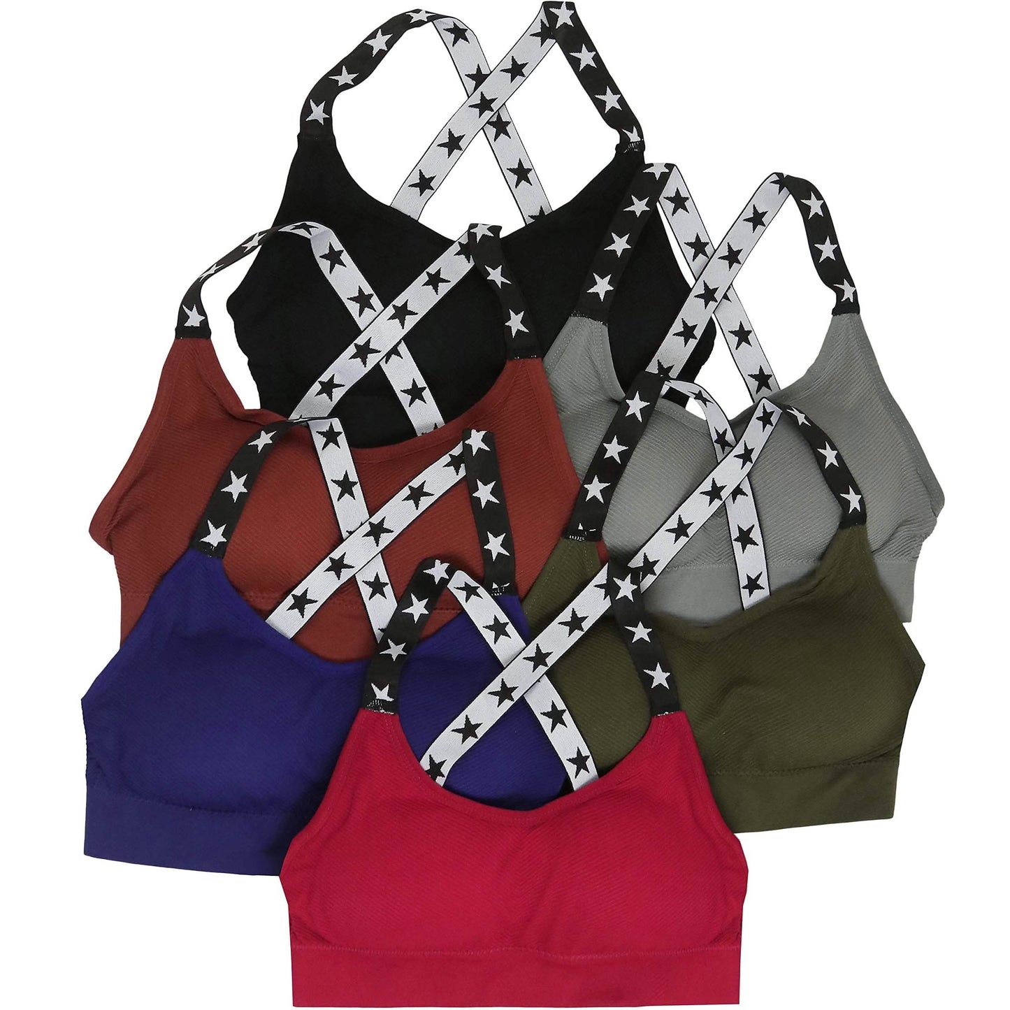 6-Pack: ToBeInStyle Women's Seamless Criss Cross Star Straps Bralettes