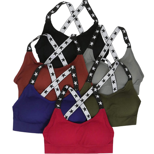 6-Pack: ToBeInStyle Women's Seamless Criss Cross Star Straps Bralettes