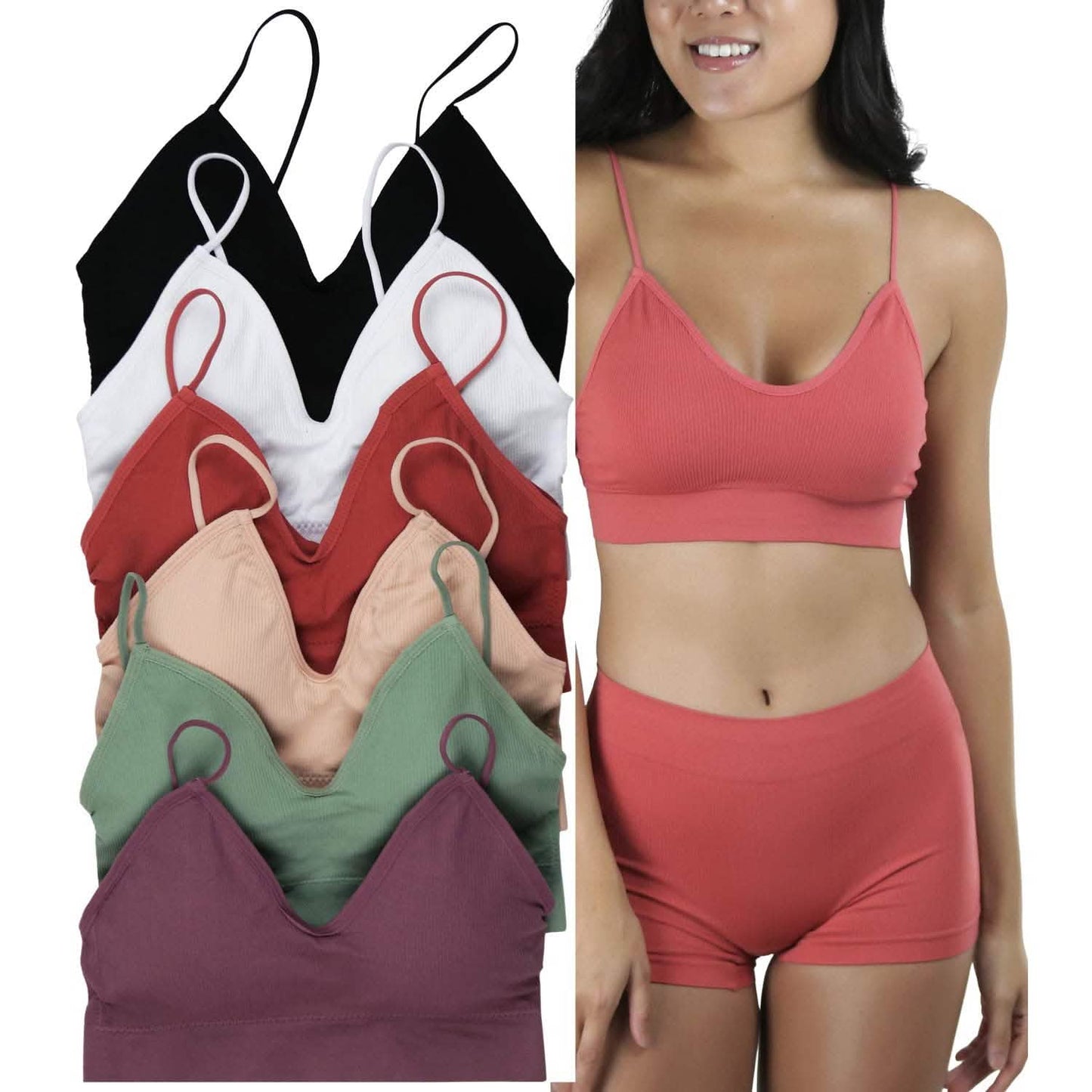 6-Pack: ToBeInStyle Women's Seamless Ribbed Knit Cami Style Bralettes Women's Swimwear & Lingerie S/M - DailySale