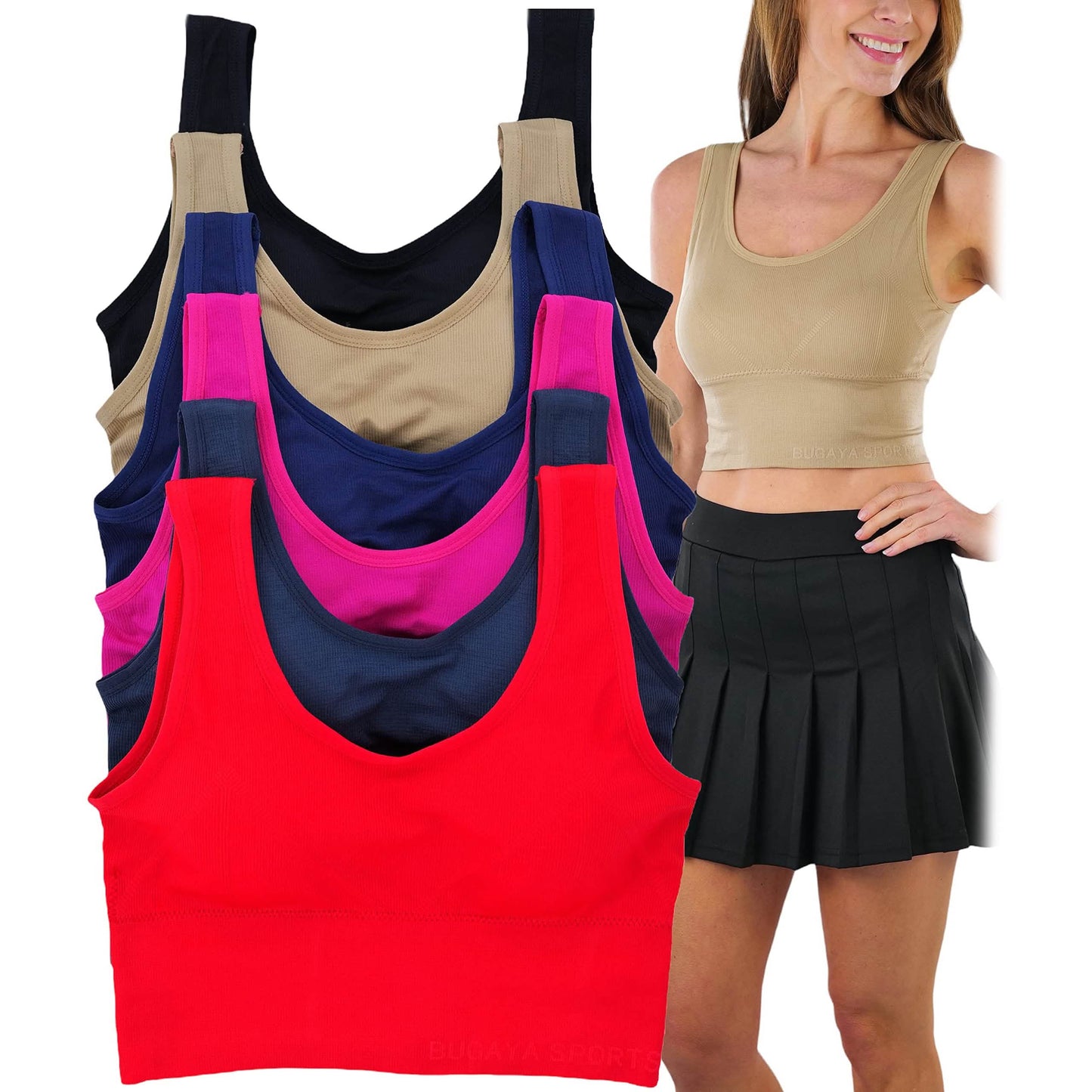 6-Pack: ToBeInStyle Women's Vibrant Padded Double Scooped Lounging Bras