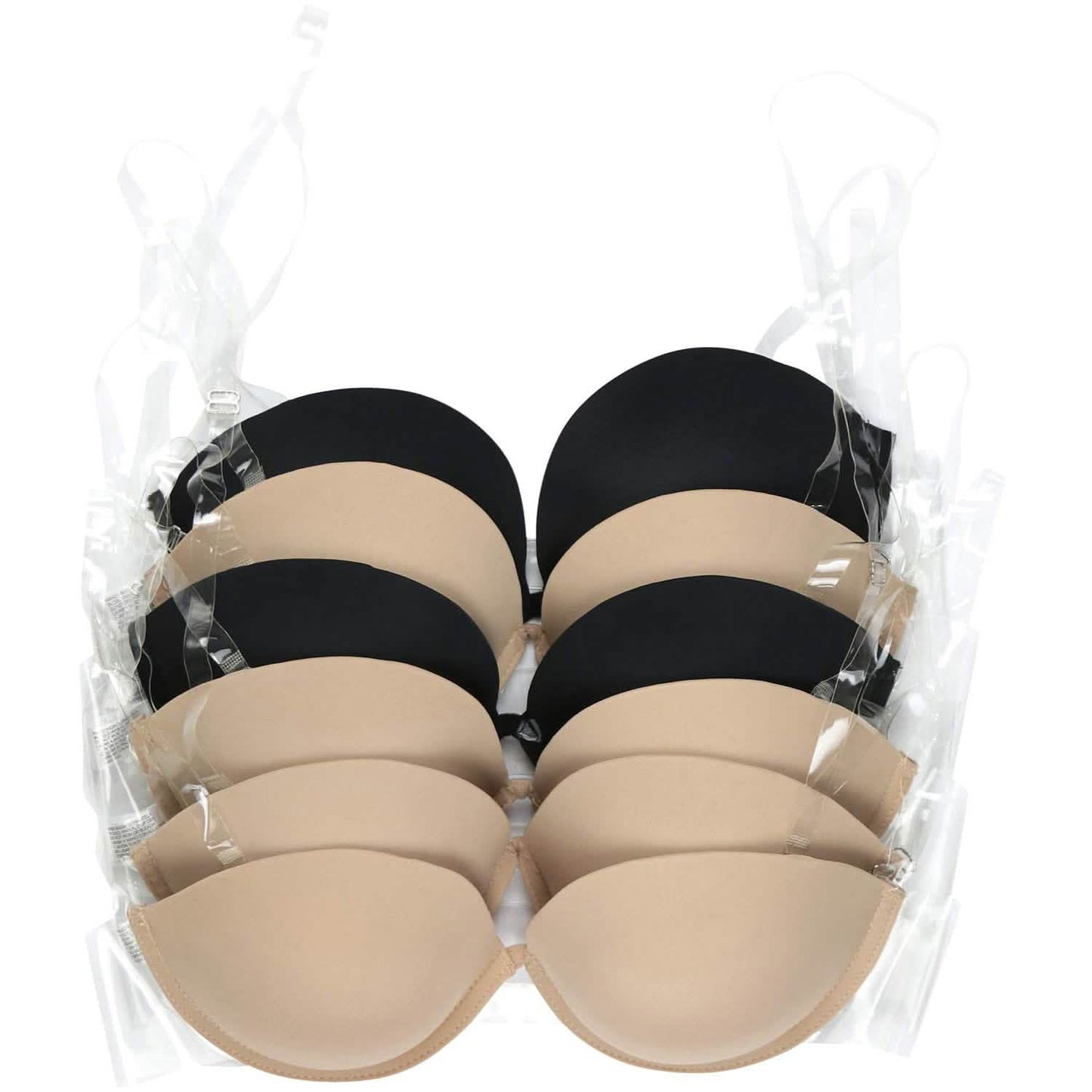 6-Pack: ToBeInStyle Women's Wired Deep V Cut Push-Up Bras with Clear Convertible Straps