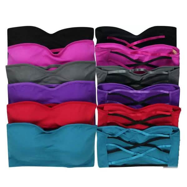 6-Pack: Women's Padded Bandeau Strapless Tube Bras Women's Lingerie Strappy Back S/M - DailySale