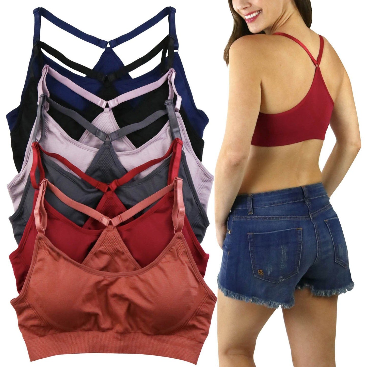 6-Pack: Women's Padded Y-Back Moisture Wicking Sports Bras