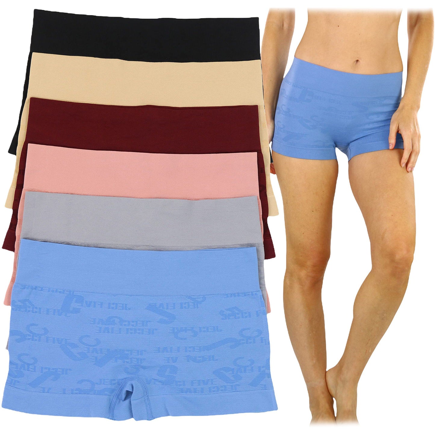 6-Pack: Women's Stretch Microfiber Cheeky Boyshort Panties