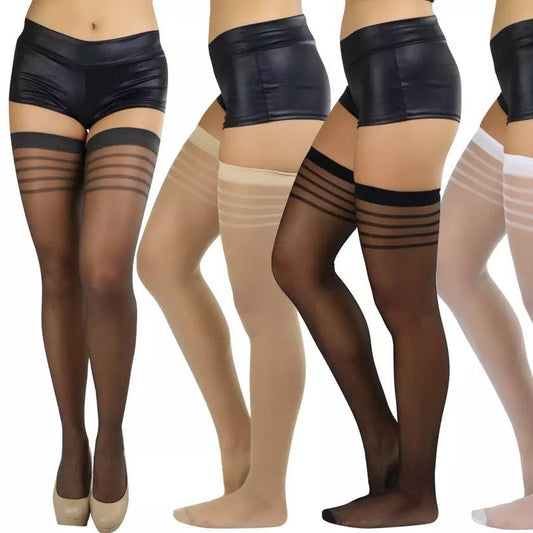 6-Pack: Women's Striped Top Classic Thigh High Stockings
