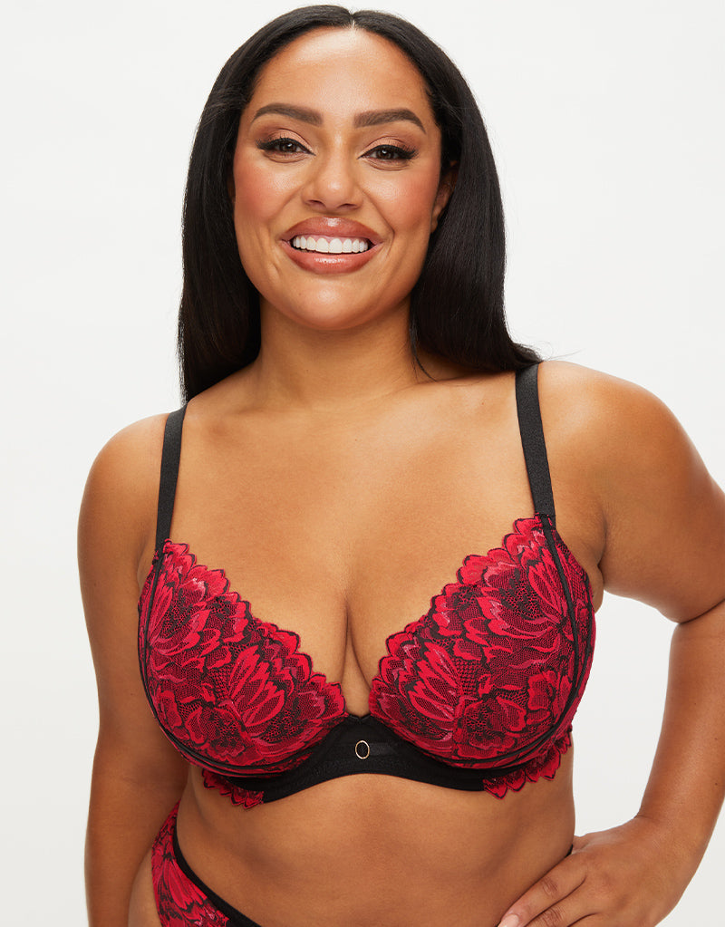Ann Summers Nightfall Padded Plunge Bra Black/Red