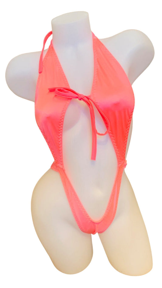 Suspender Front Tie Top & Thong Coral