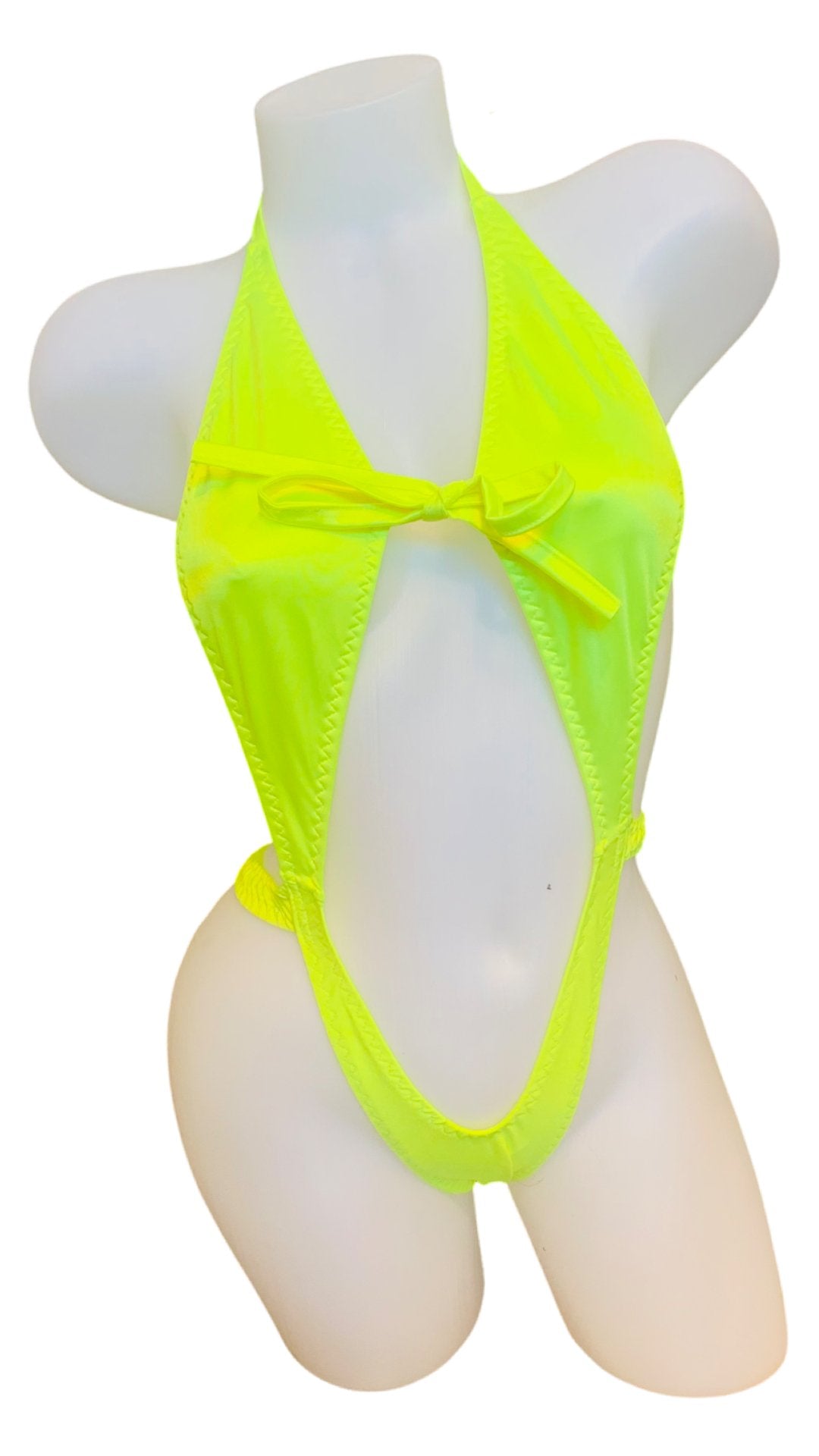 Suspender Front Tie Top & Thong Neon Yellow