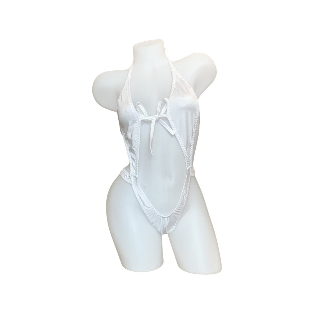 Suspender Front Tie Top & Thong White
