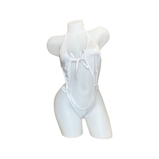Suspender Front Tie Top & Thong White