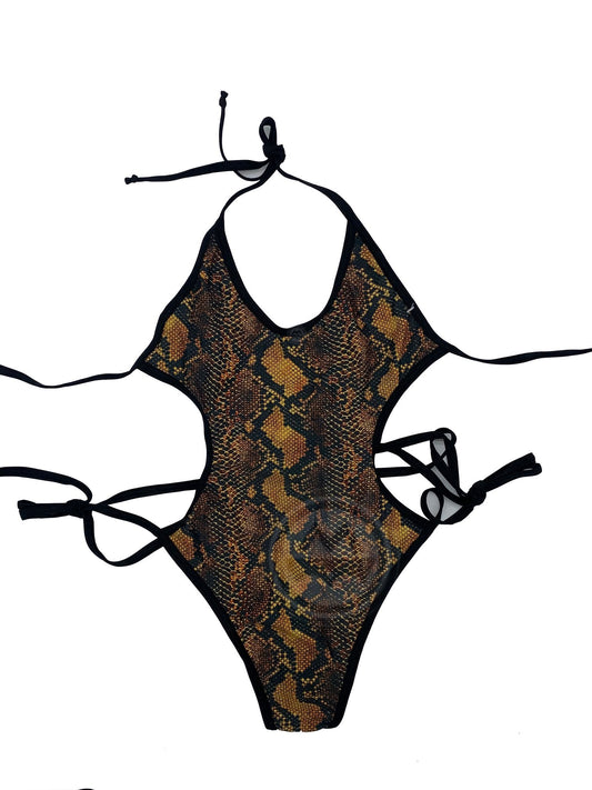 V-neck Bodysuit with Ties - Cobra