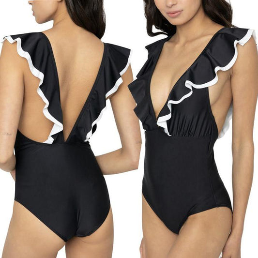 V Neck Double Ruffled Around Front and Back Neck