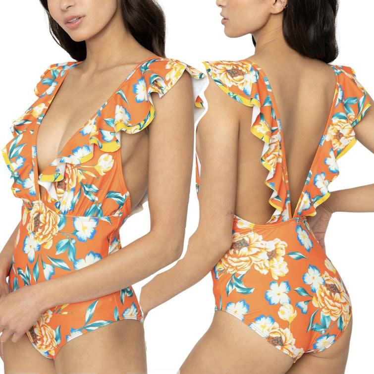 V Neck Double Ruffled Around Front and Back Neck