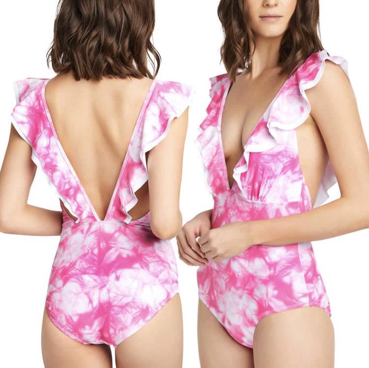 V Neck Double Ruffled Around Front and Back Neck