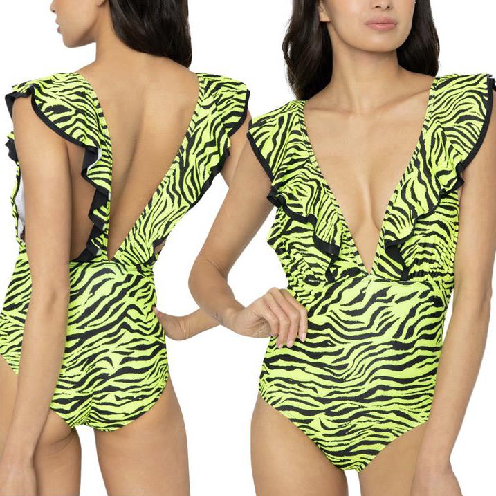 V Neck Double Ruffled Around Front and Back Neck