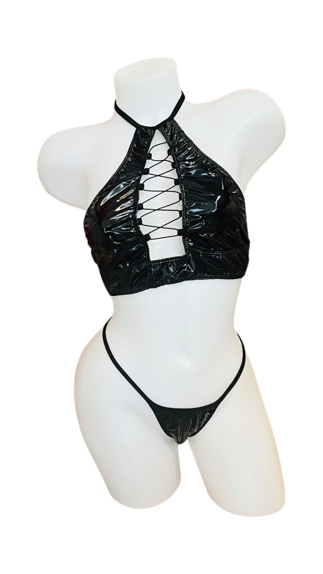Vinyl Lace Up Bikini - Black