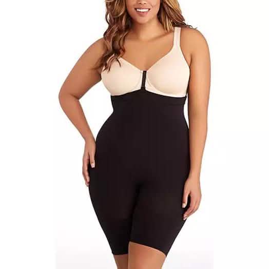 Women's High Mid-Thigh Body Shaper With Instant Bra Fasteners Women's Clothing Black S/M - DailySale